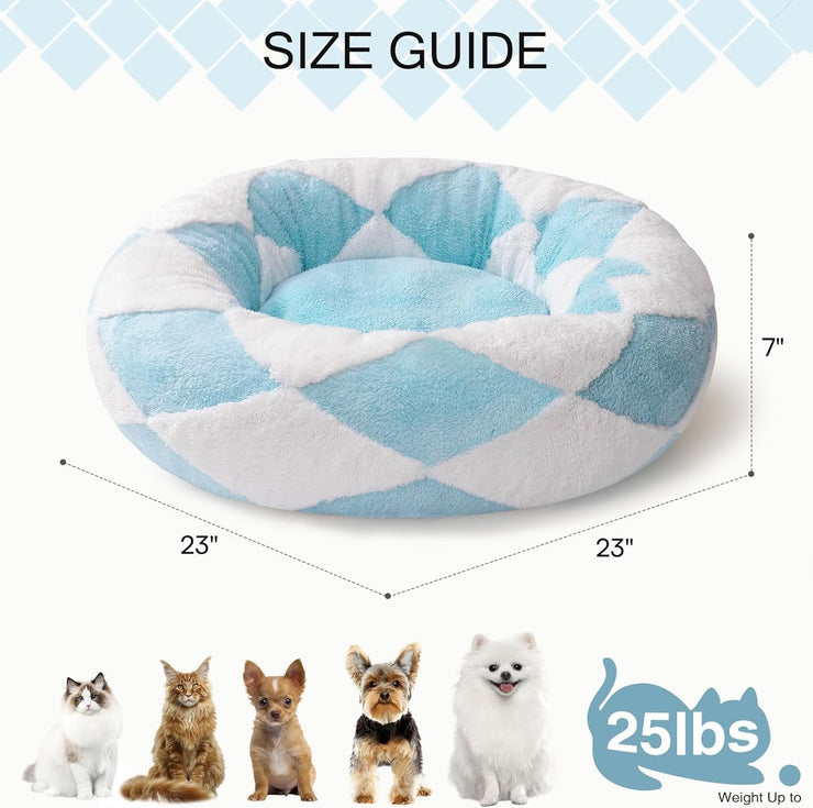 Donut Cat Bed For Indoor Cats - Round Washable Plush Pet Bed