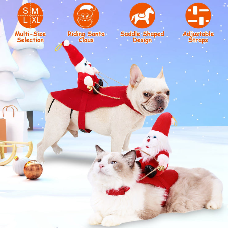 Pet Christmas Costumes Red Winter Coat For Dog Riding Santa Claus