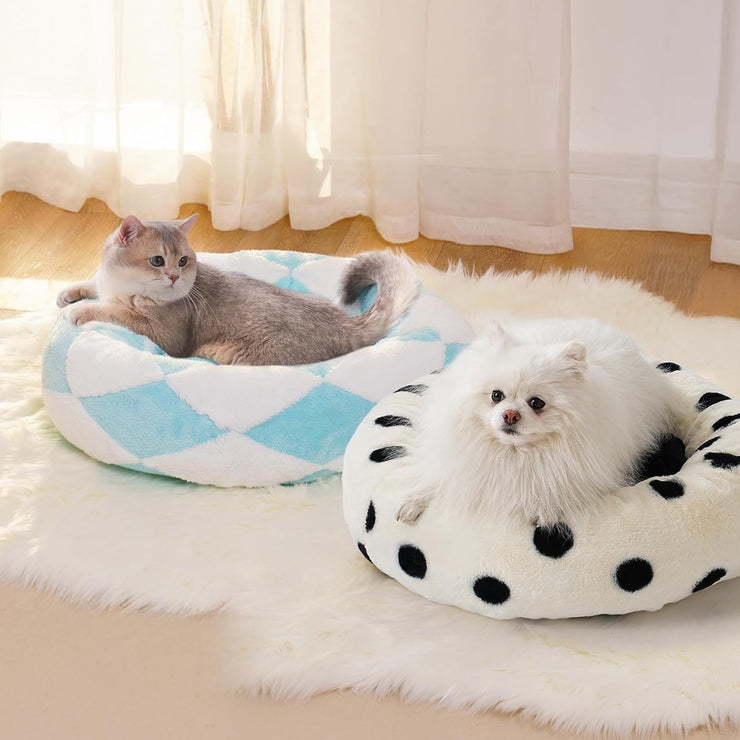 Donut Cat Bed For Indoor Cats - Round Washable Plush Pet Bed