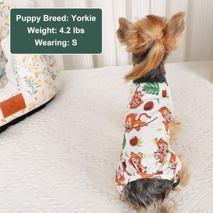 Dog Pajamas Pjs Spring Summer Dog Clothes For Small Dogs Girl Boy, Soft Stretchy Tiny Chihuahua Yorkie Puppy Clothes Doggie Onesies Cat Pet Jammies Outfit, Brown Monkey