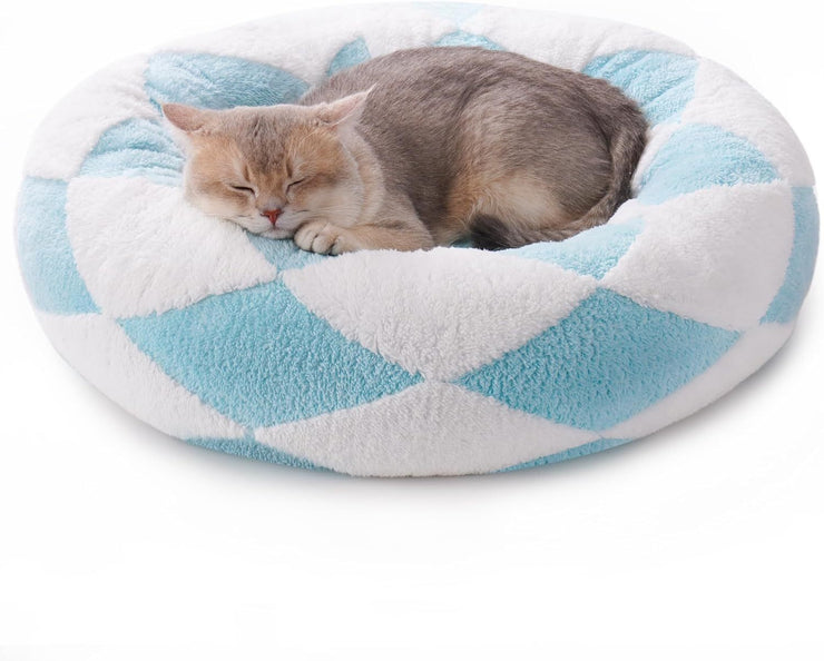Donut Cat Bed For Indoor Cats - Round Washable Plush Pet Bed